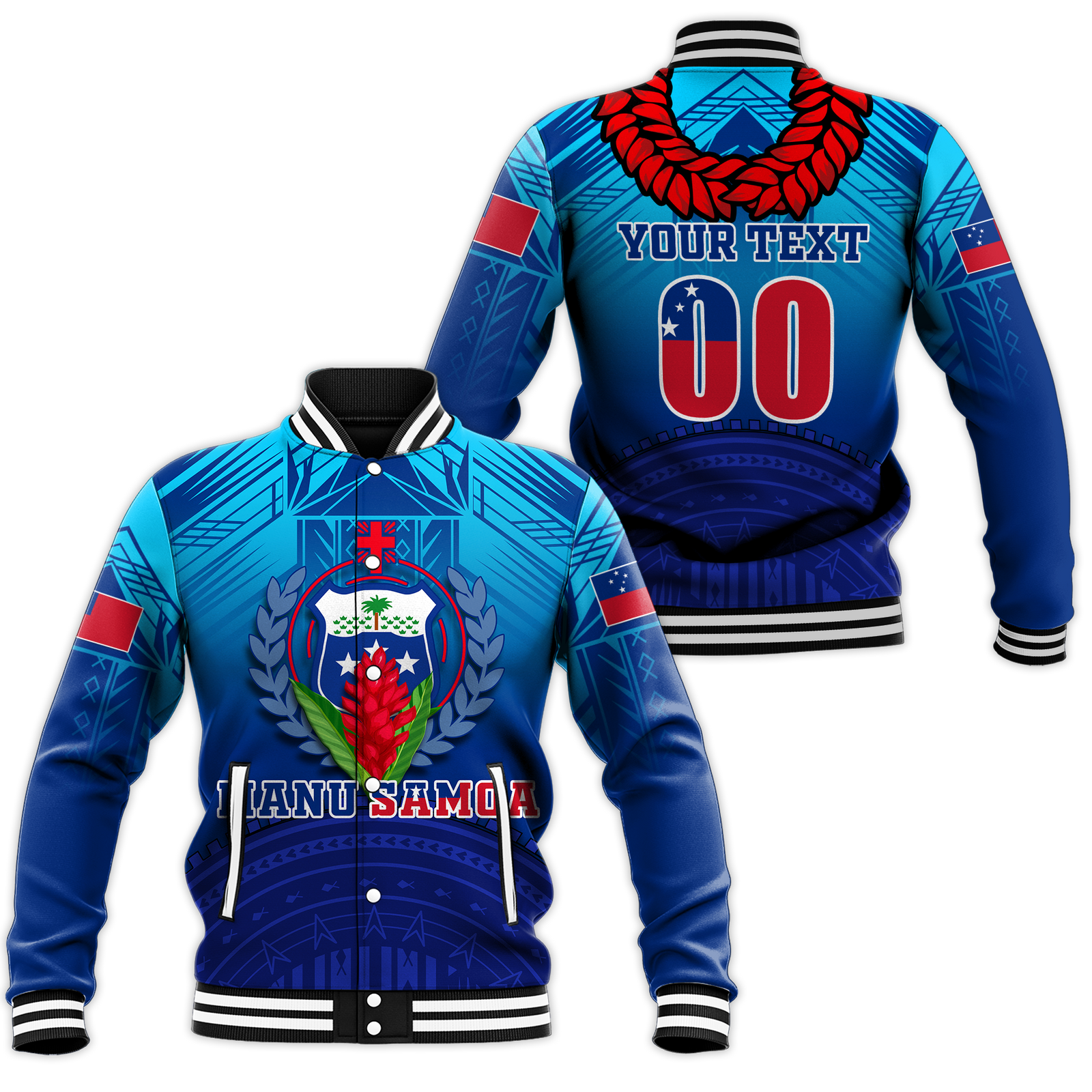 (Custom Personalised) Manu Samoa Legend Baseball Jacket - LT12 Unisex Blue - Polynesian Pride