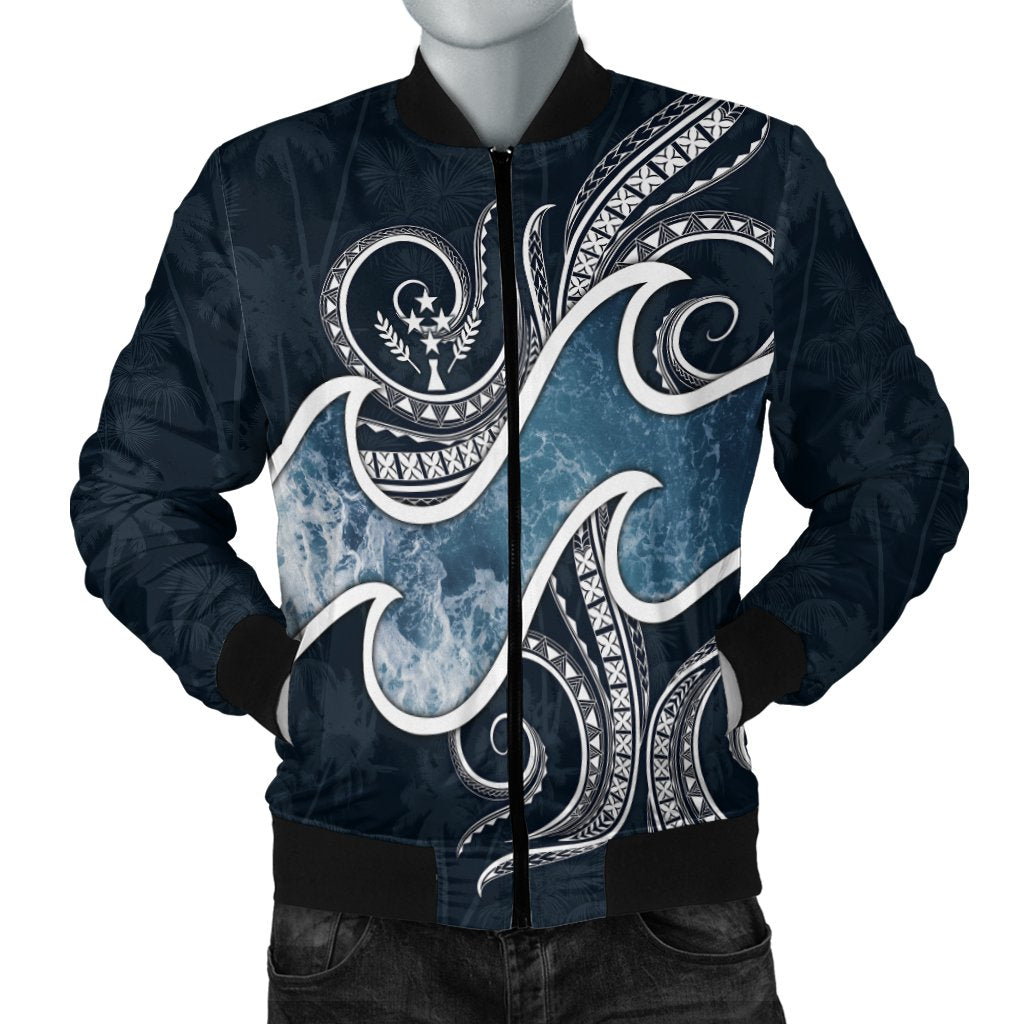 Kosrae Islands Polynesian Men's Bomber Jacket - Ocean Style Blue - Polynesian Pride