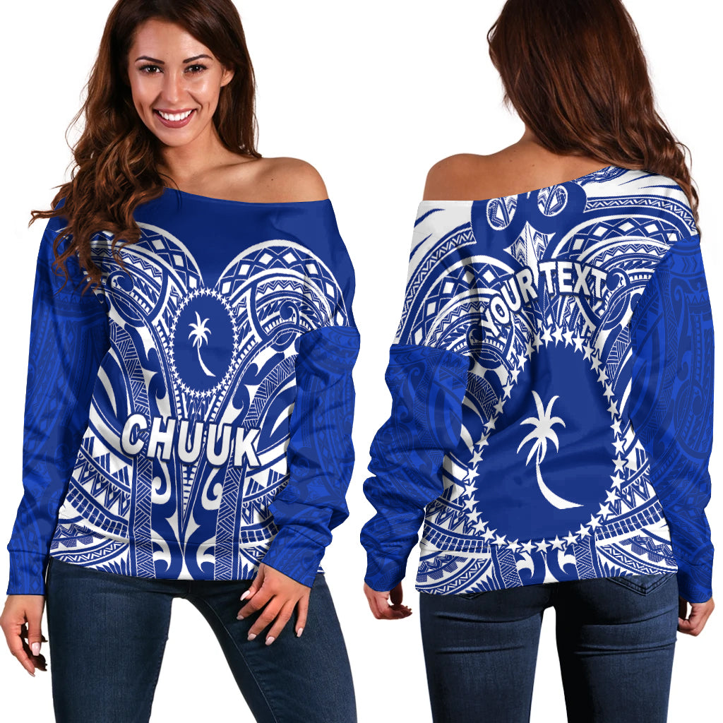 (Custom Personalised) Chuuk Micronesia Off Shoulder Sweater Simple Pattern LT13 Women Blue - Polynesian Pride