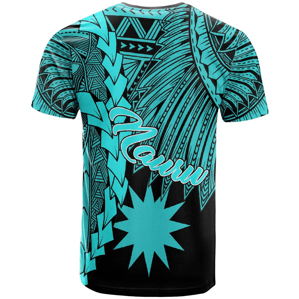 Nauru Polynesian T Shirt Tribal Wave Tattoo Neon Blue - Polynesian Pride