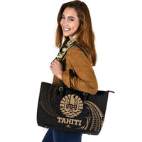Tahiti Polynesian Leather Tote Bag - Gold Tribal Wave - Polynesian Pride