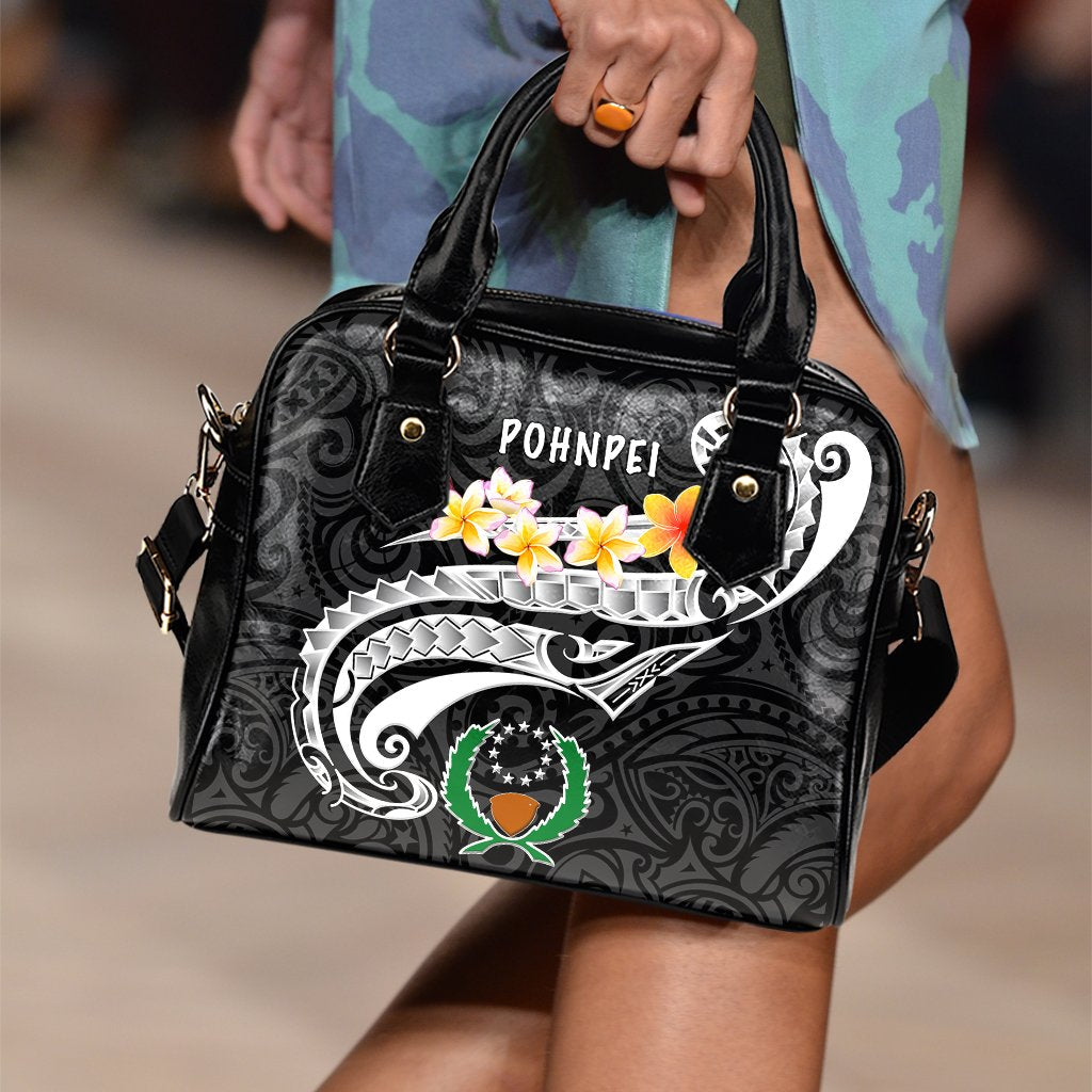 Pohnpei Shoulder Handbag - Pohnpei Seal Polynesian Patterns Plumeria (Black) One Size Black - Polynesian Pride