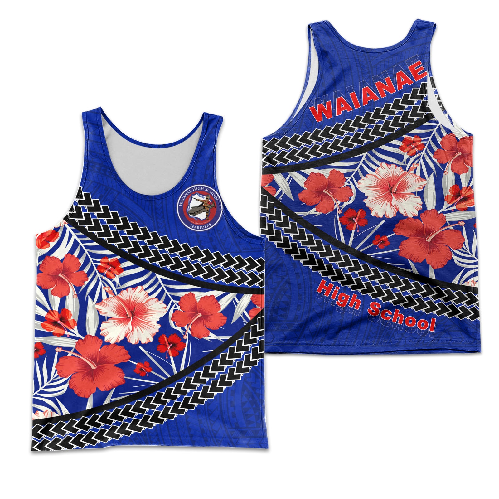 Waianae High School Men's Tank - Hawaiian Hibiscus Flowers Green - Polynesian Pride