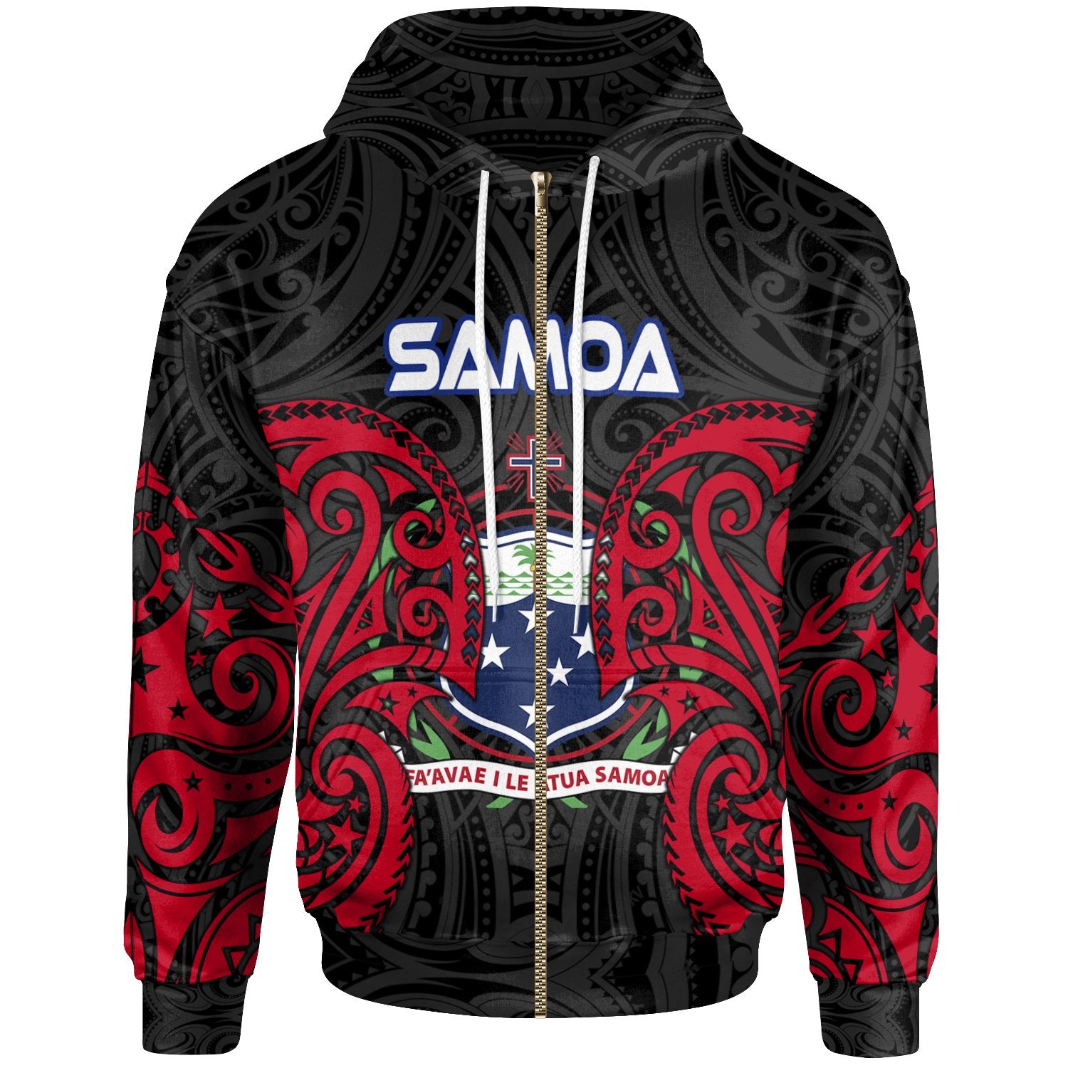 Samoa Polynesian Zip up Hoodie Samoan Spirit Unisex Black - Polynesian Pride