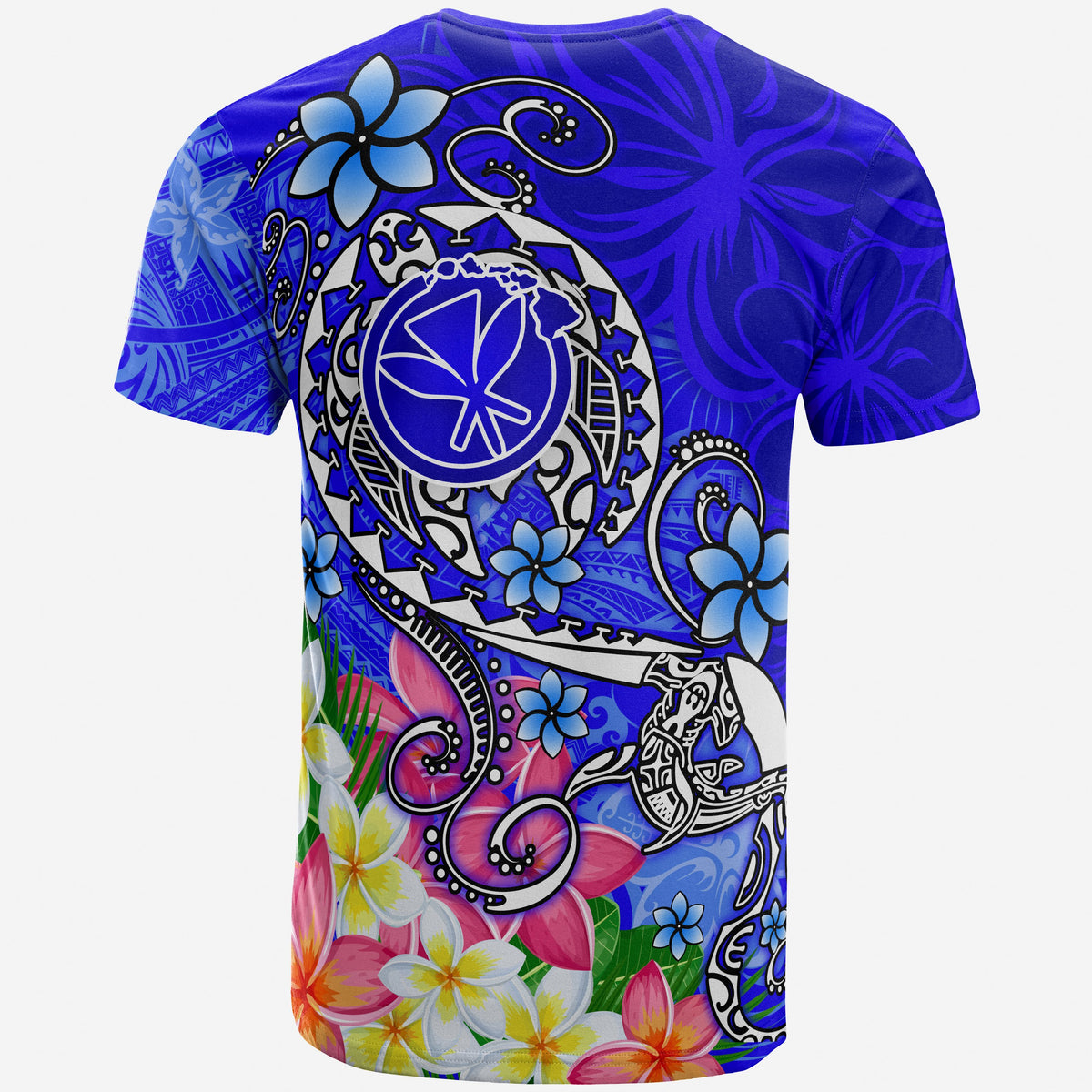 Hawaii T Shirt Turtle Plumeria Polynesian Tattoo Blue Color - Polynesian Pride