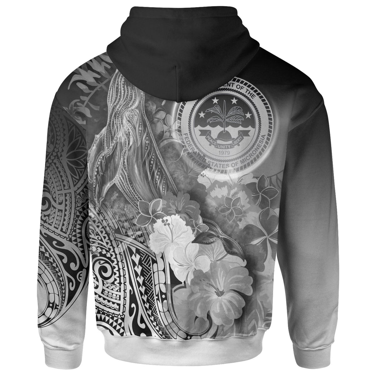 Fsm Zip up Hoodie Humpback Whale with Tropical Flowers (White) - Polynesian Pride