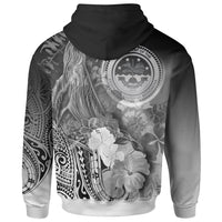 Fsm Zip up Hoodie Humpback Whale with Tropical Flowers (White) - Polynesian Pride