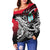 Guam Women's Off Shoulder Sweaters - Tribal Jungle Pattern Red Color - Polynesian Pride