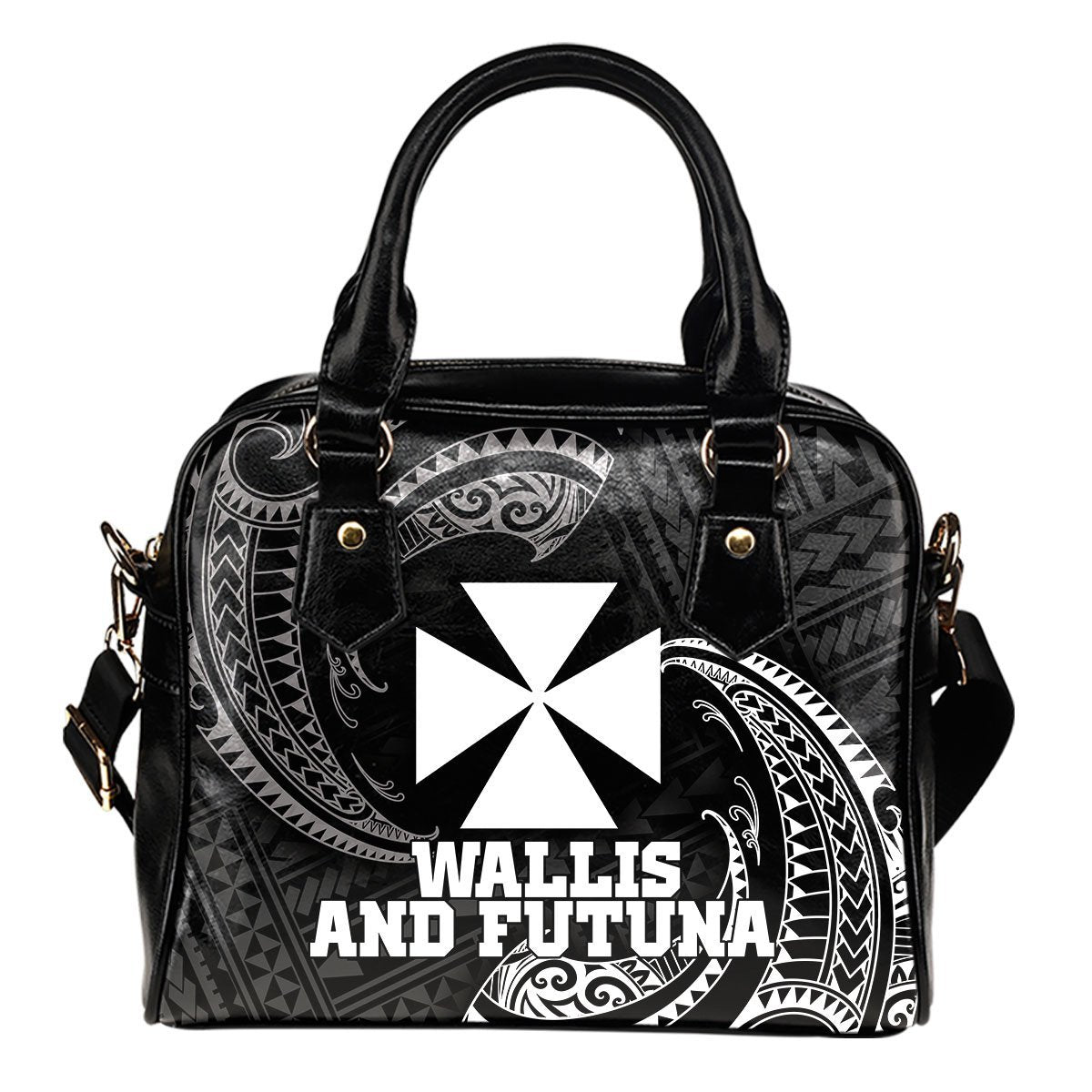 Wallis and Futuna Polynesian Shoulder Handbag - White Tribal Wave One Size Black - Polynesian Pride