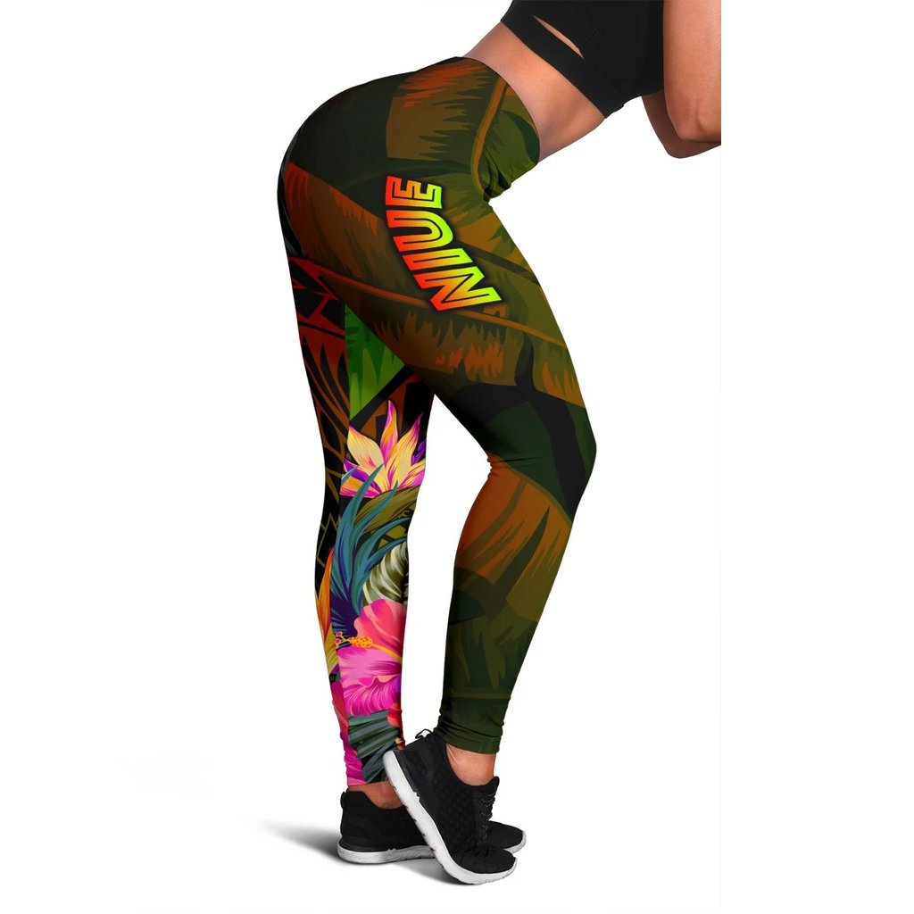 Niue Polynesian Women's Legging - Hibiscus and Banana Leaves Reggae - Polynesian Pride