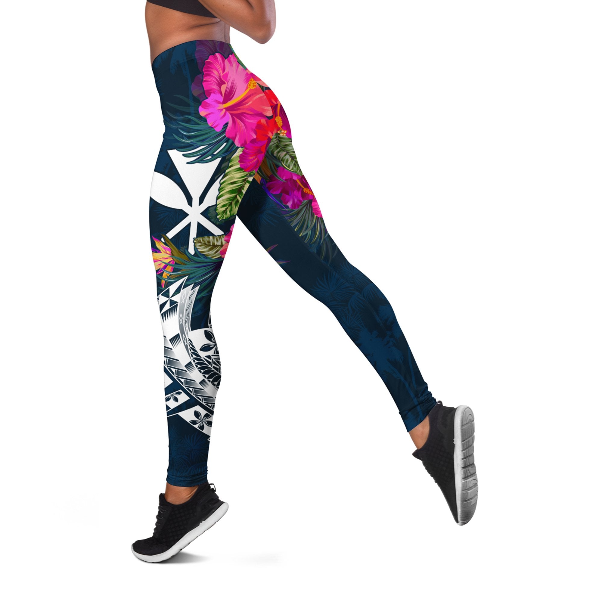 Hawaii Leggings - Polynesian Hibiscus with Summer Vibes Blue - Polynesian Pride