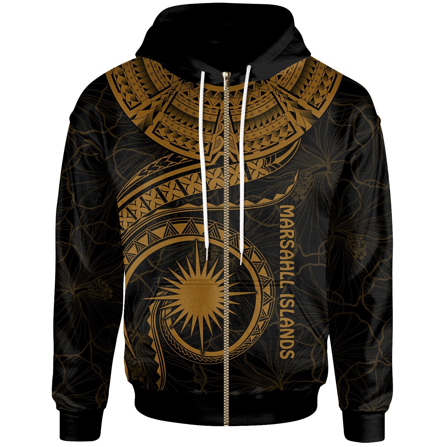 Marshall Islands Polynesian Zip up Hoodie Marshall Islands Waves (Golden) Unisex Golden - Polynesian Pride