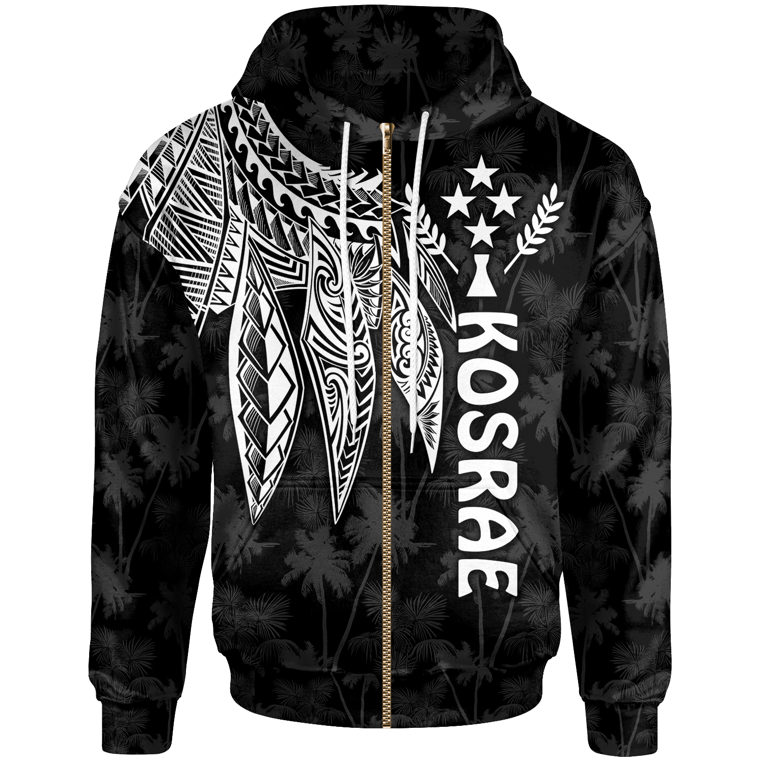 Kosrae Zip up Hoodie Polynesian Wings (White) Unisex White - Polynesian Pride