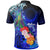 Cook Islands Polo Shirt Humpback Whale with Tropical Flowers (Blue) - Polynesian Pride