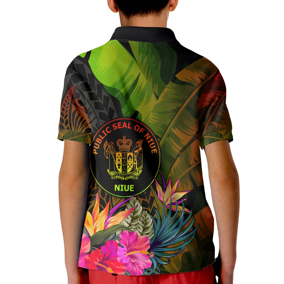 Niue Polynesian Polo Hibiscus and Banana Leaves - Polynesian Pride