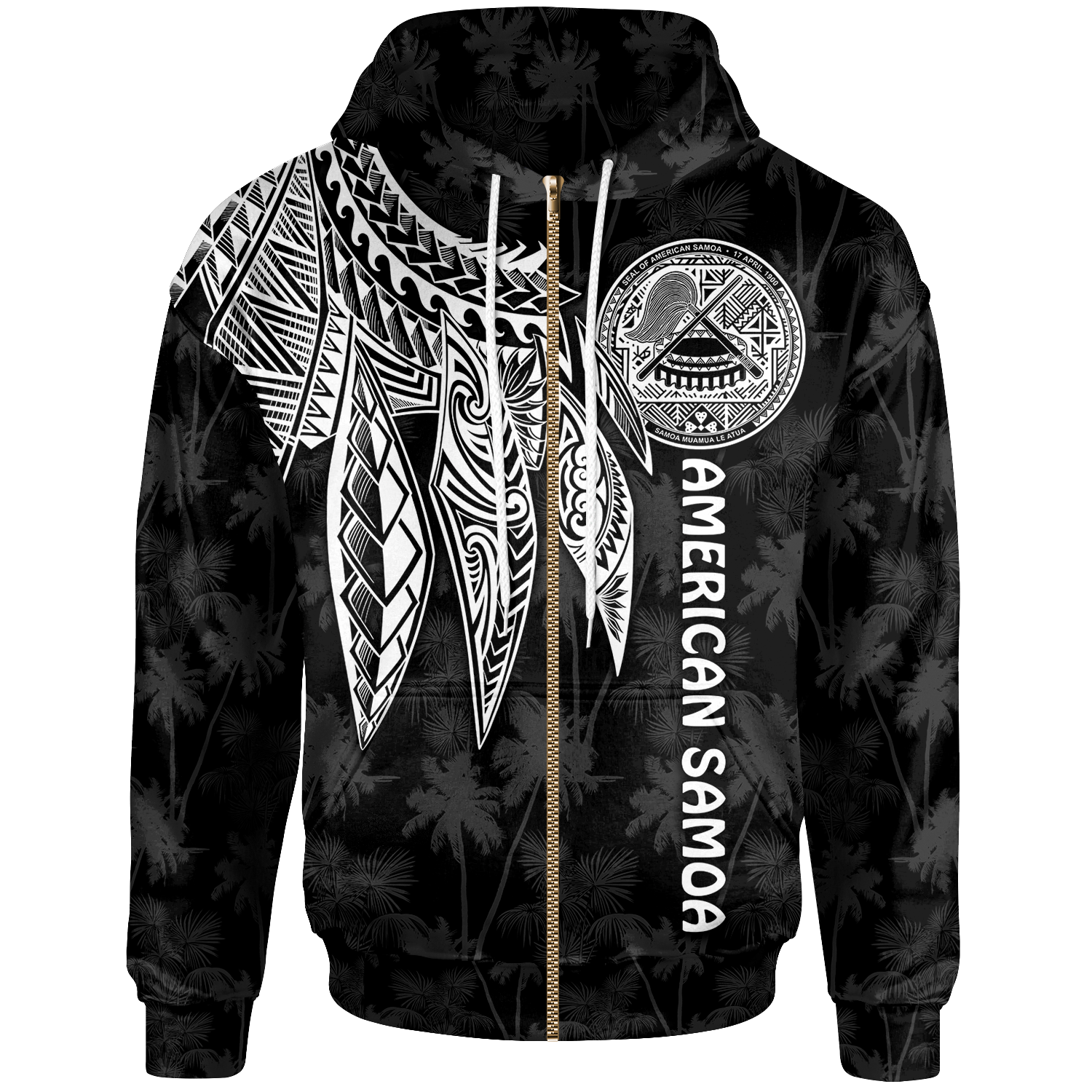 American Samoa Zip up Hoodie Polynesian Wings (White) Unisex White - Polynesian Pride