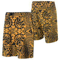 Hawaii Polynesian Tribal Turtle Board Shorts Men Gold - Polynesian Pride