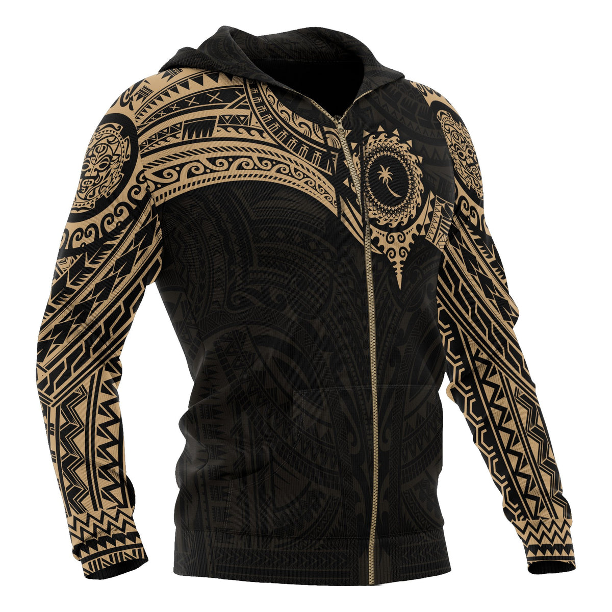 Chuuk Micronesian Zip up Hoodie Gold Heart Shield - Polynesian Pride