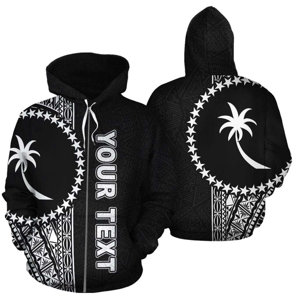 Chuuk Polynesian Custom Zip up Hoodie Black Line Unisex Black - Polynesian Pride