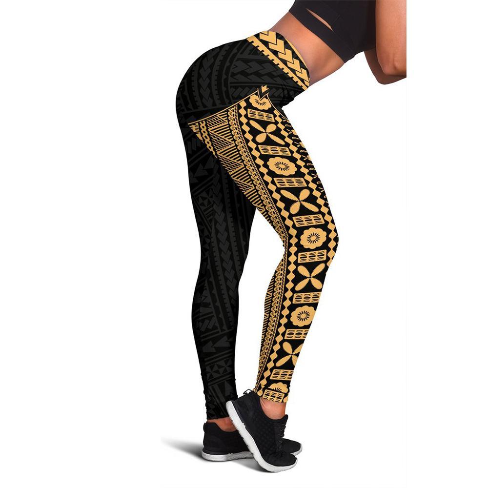 Fiji Tapa Rising Leggings A16 Black - Polynesian Pride