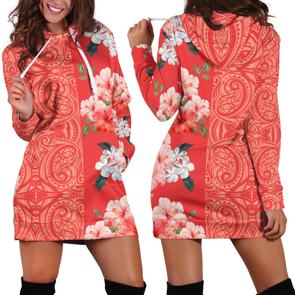 Hawaii Hibiscus Polynesian - Hawaiian Women's Hoodie Dress - Curtis Style Orange - Polynesian Pride