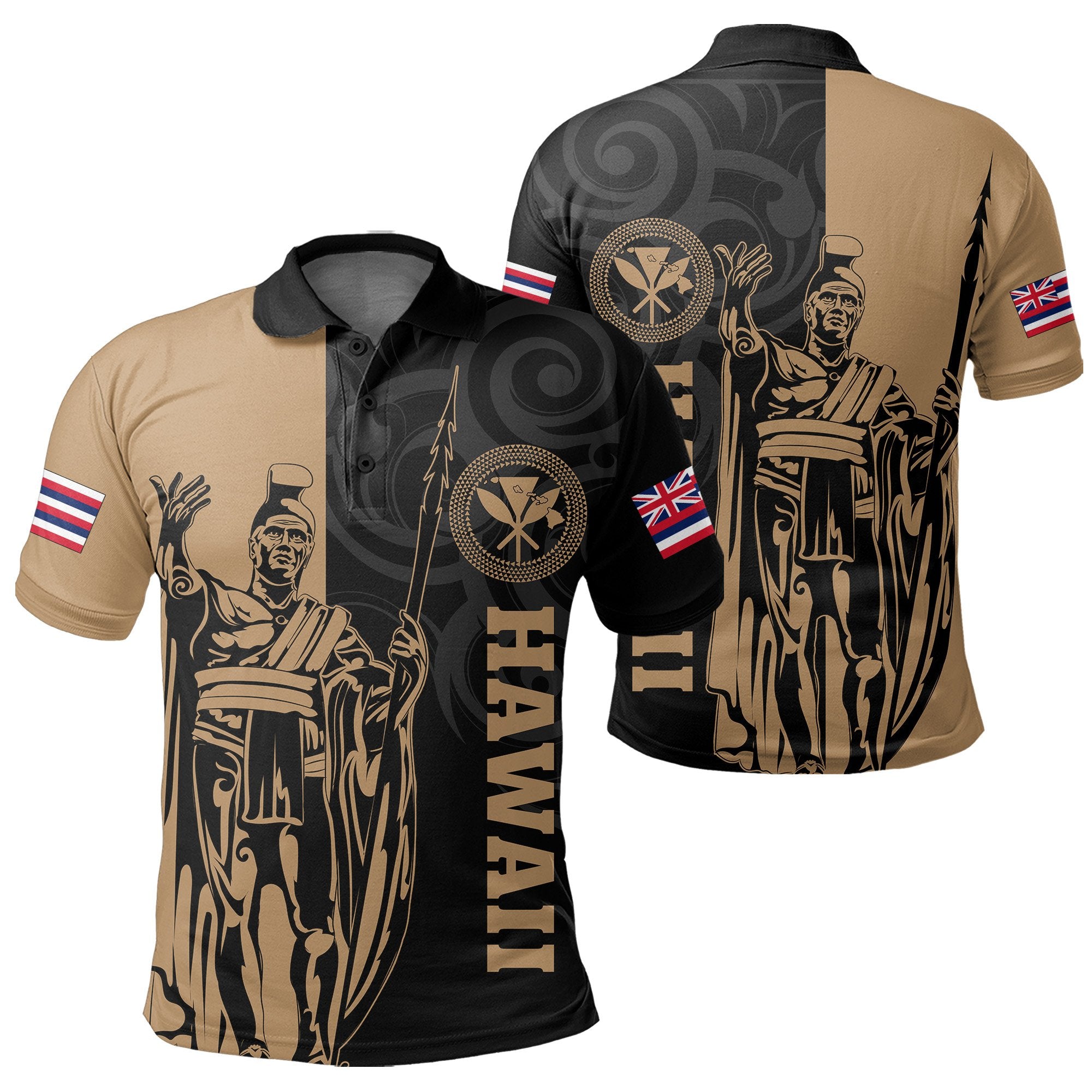 Hawaii King Polynesian Polo Shirt Lawla Style Unisex Gold - Polynesian Pride