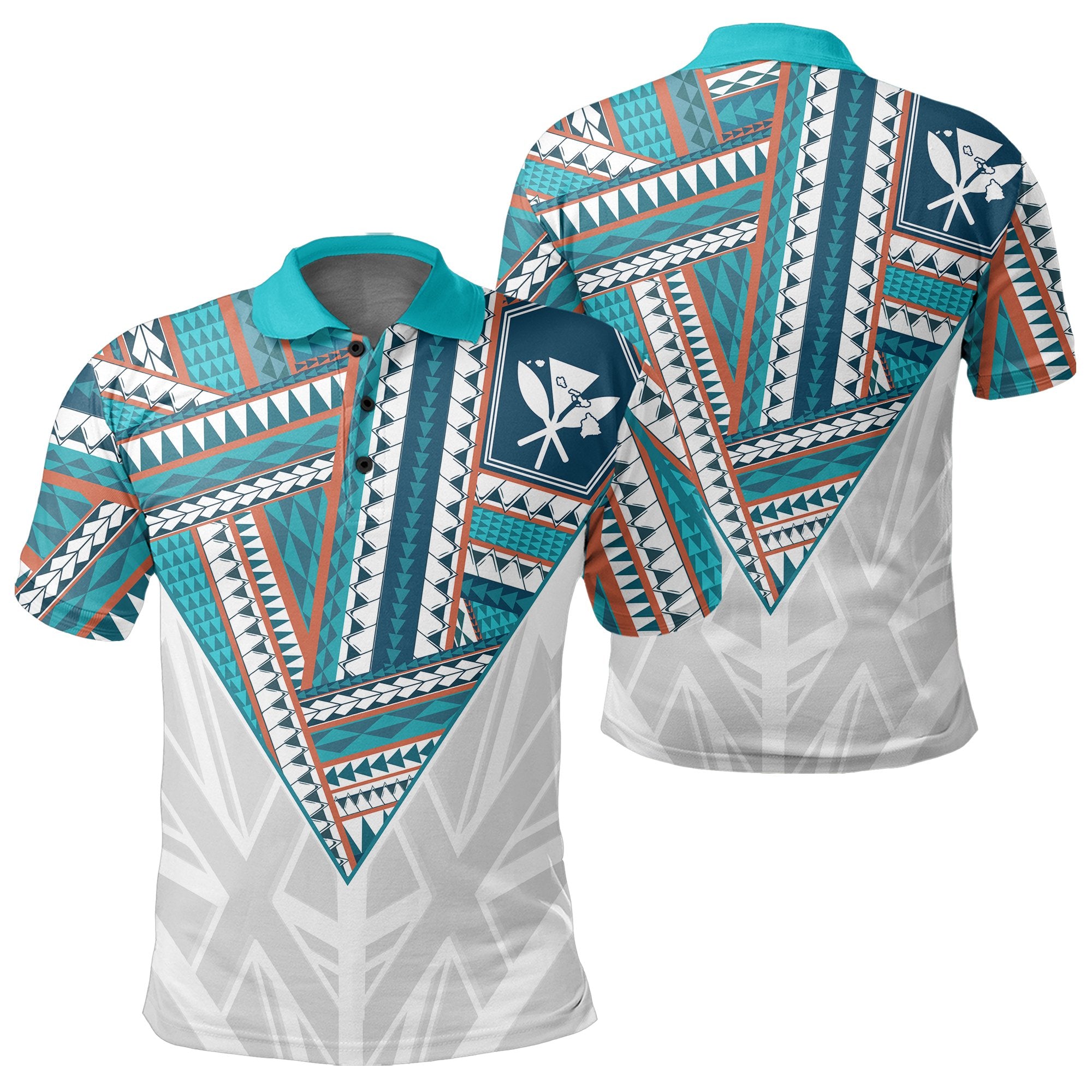 Hawaii Polo Shirt Football Jersey Style White and Cyan AH Unisex White - Polynesian Pride