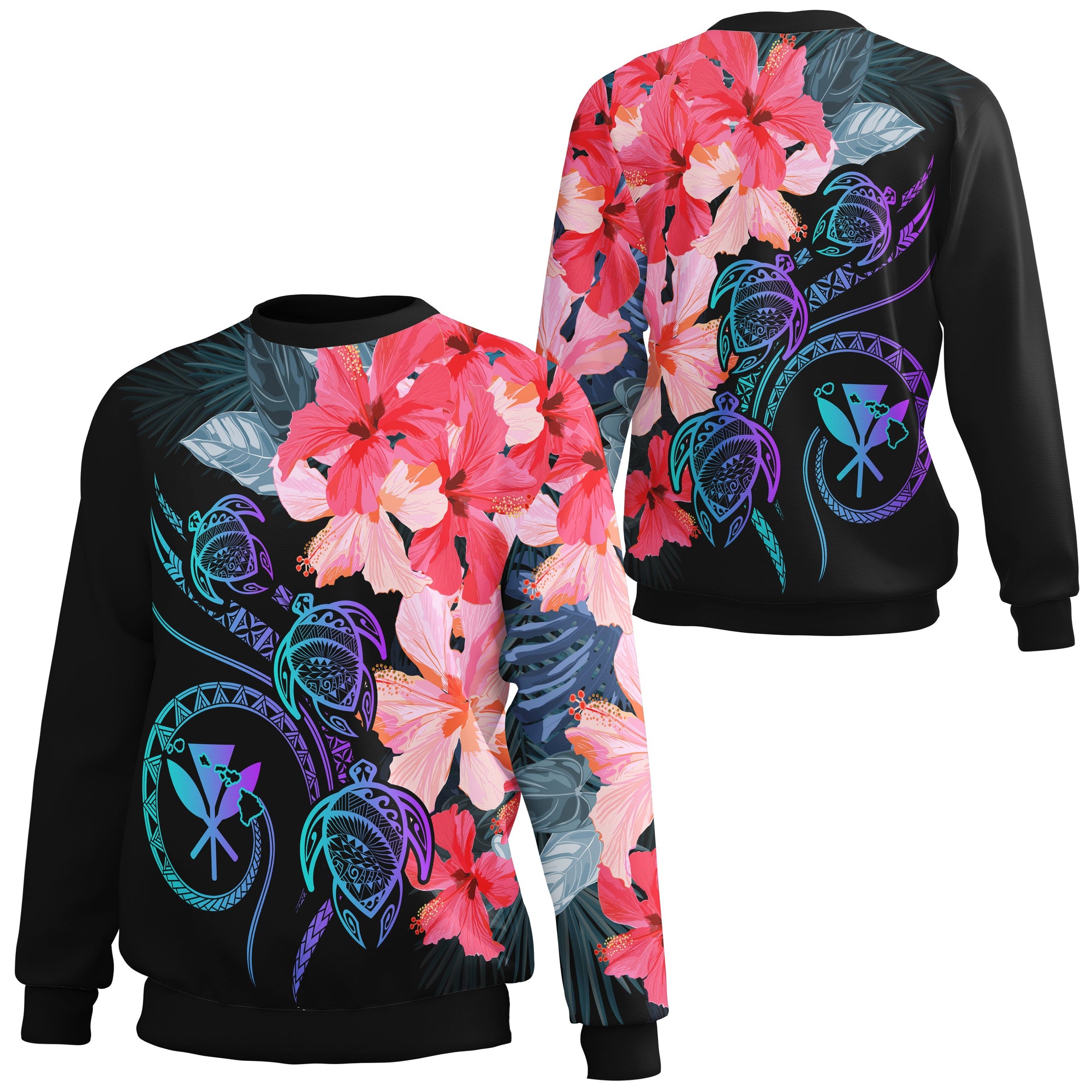 Hawaii Turtle Polynesian Tropical Sweatshirt - Cora Style - AH Unisex Black - Polynesian Pride