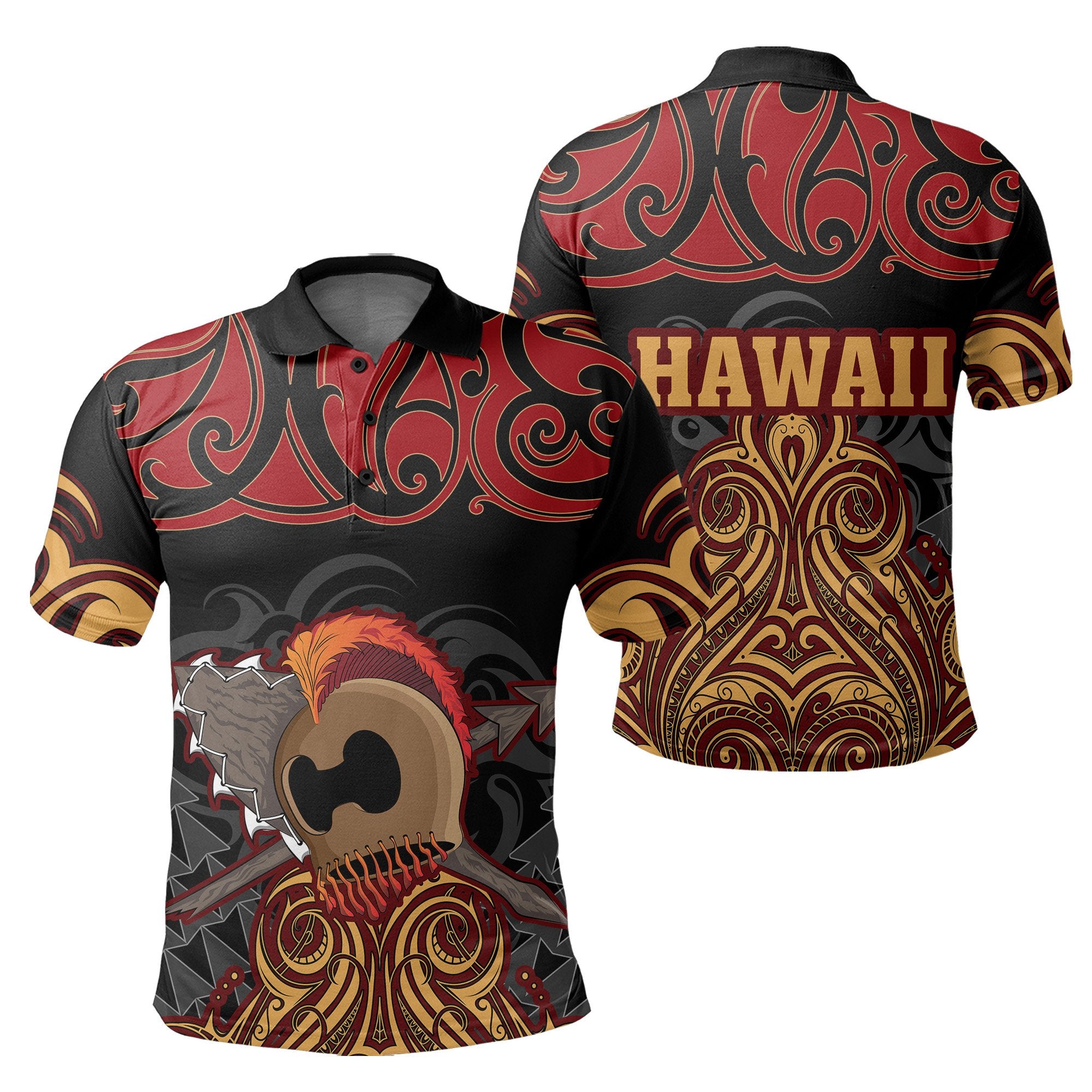 Hawaii Warrior Polynesian Polo Shirt Stock Style Unisex Black - Polynesian Pride