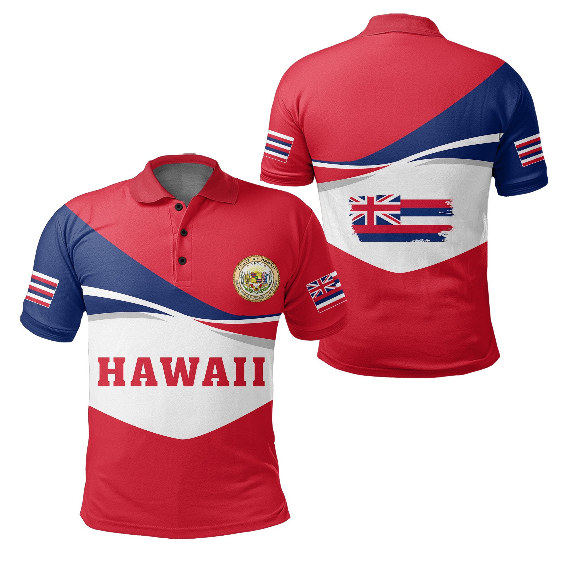 Hawaii Flag Polo Shirt Reg Style Unisex Red - Polynesian Pride