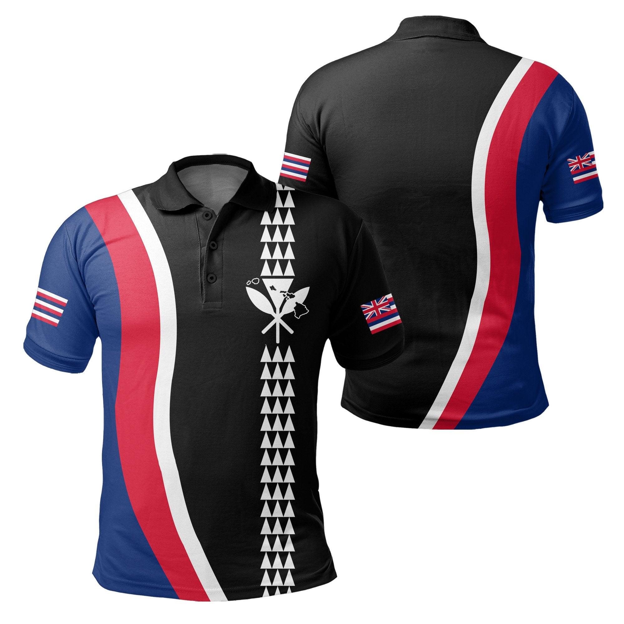 Hawaii Kakau Flag Polo Shirt Unisex Black - Polynesian Pride