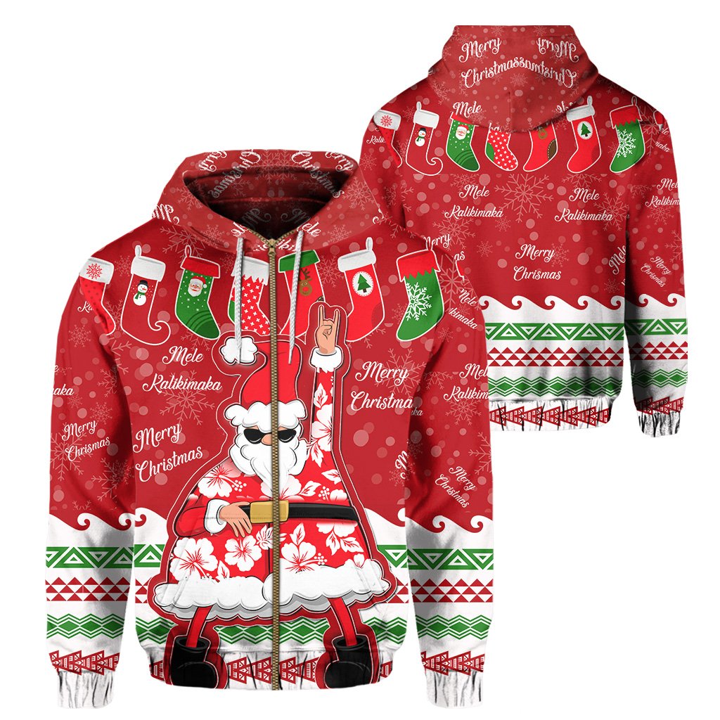 Hawaii Mele Kalikimaka Chrismas Hoodie (Zip up) Bae Style Unisex Red - Polynesian Pride