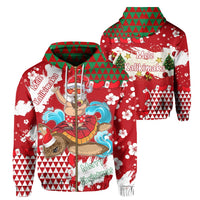 Hawaii Mele Kalikimaka Chrismas Hoodie (Zip up) Ghea Style Unisex Red - Polynesian Pride