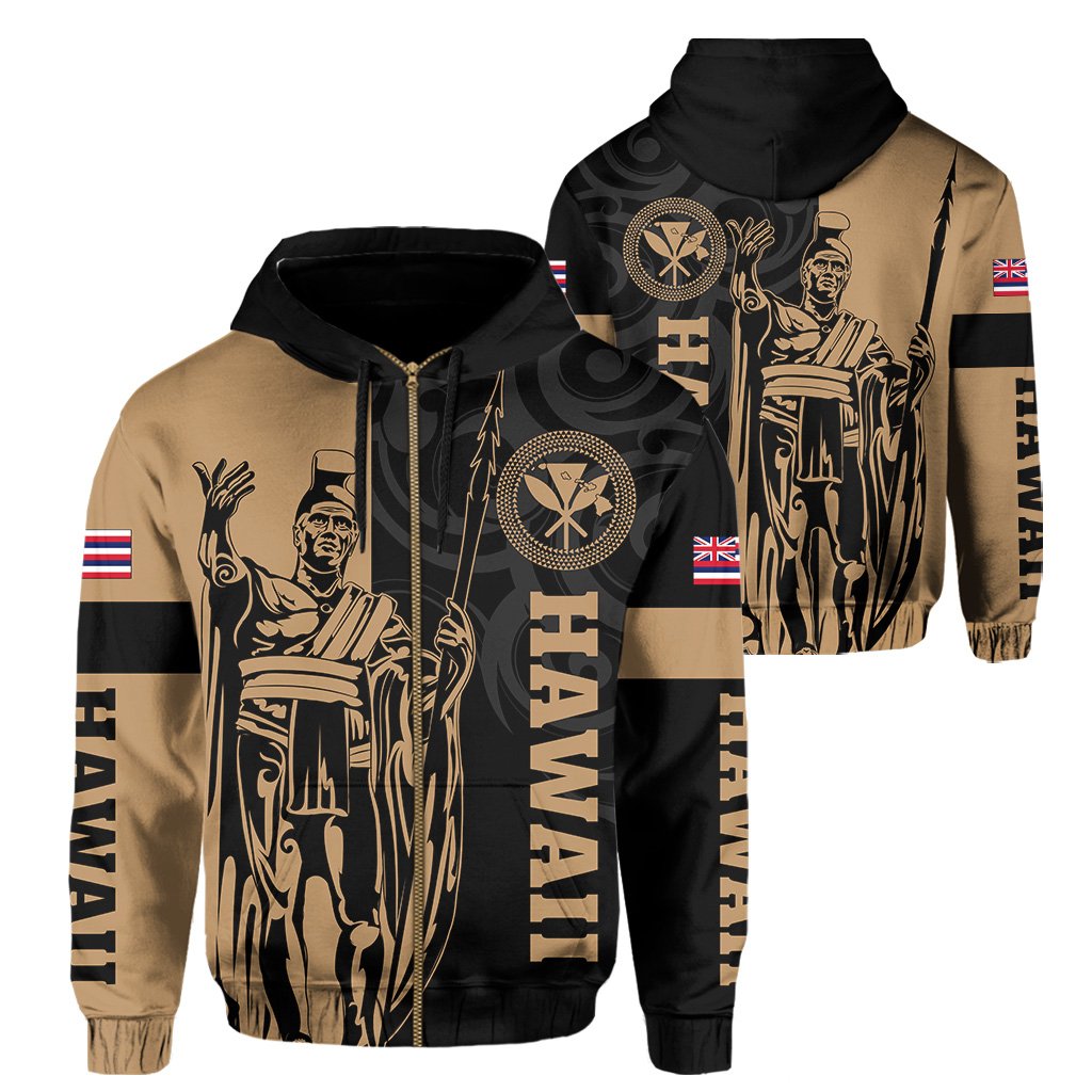 Hawaii King Polynesian Hoodie (Zip up) Lawla Style Unisex Gold - Polynesian Pride