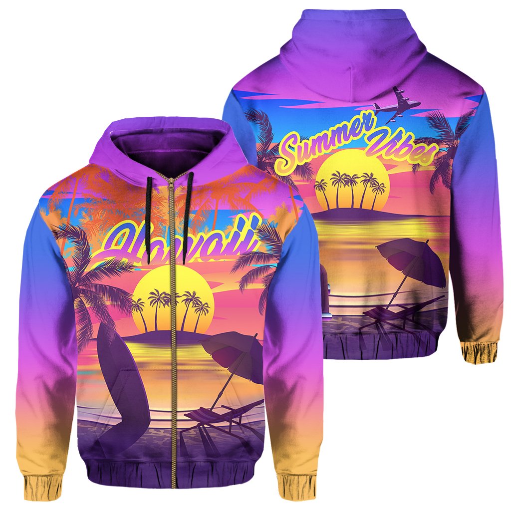 Hawaii Summer Vibe Zip Hoodie Unisex Purple - Polynesian Pride