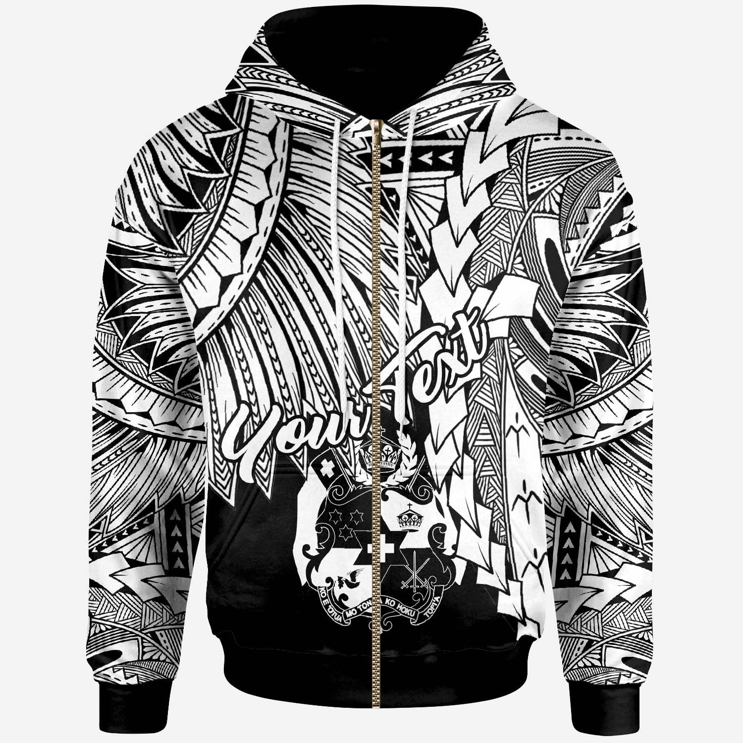 Tonga Polynesian Custom Zip up Hoodie Tribal Wave Tattoo White Unisex White - Polynesian Pride