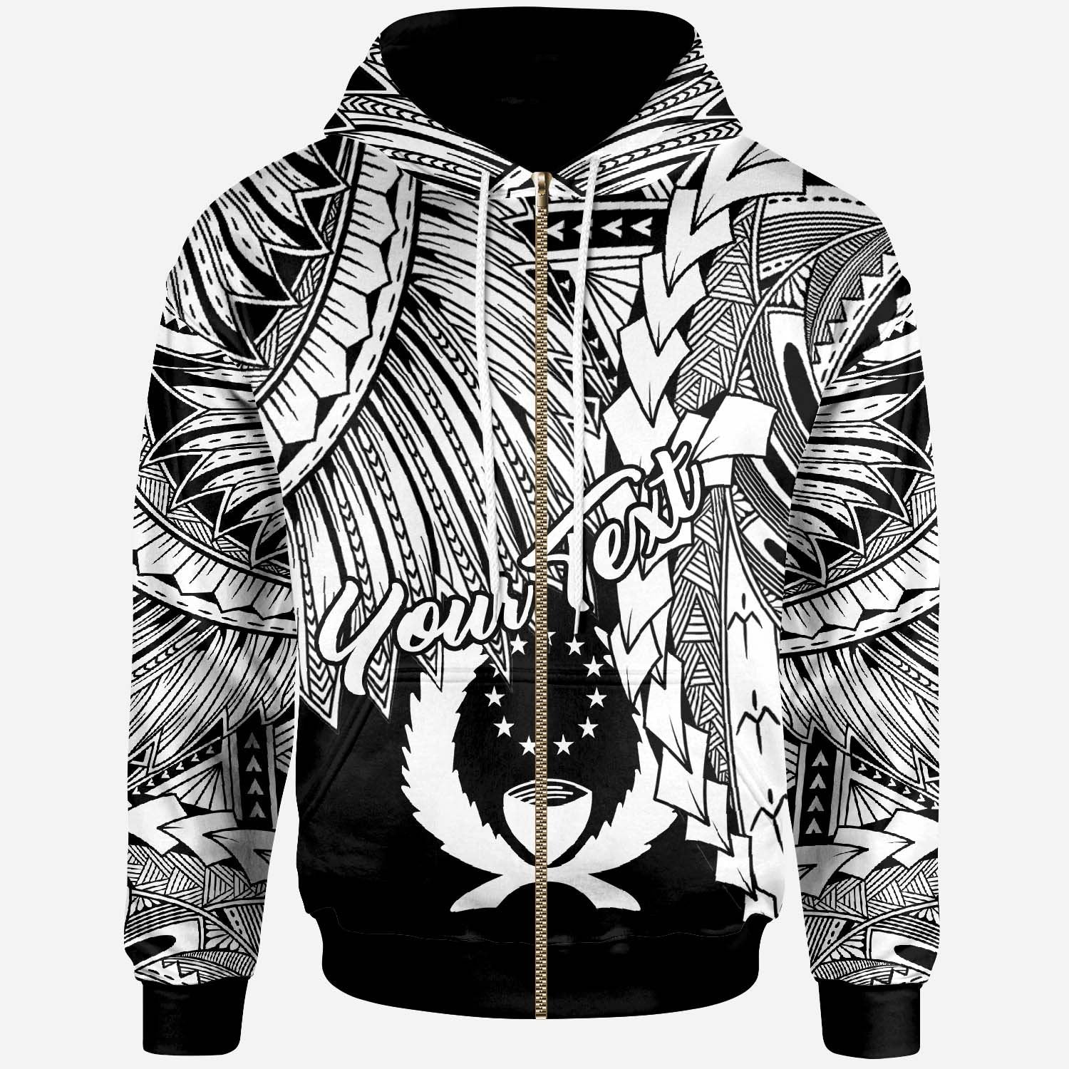 Pohnpei Polynesian Custom Zip up Hoodie Tribal Wave Tattoo White Unisex White - Polynesian Pride