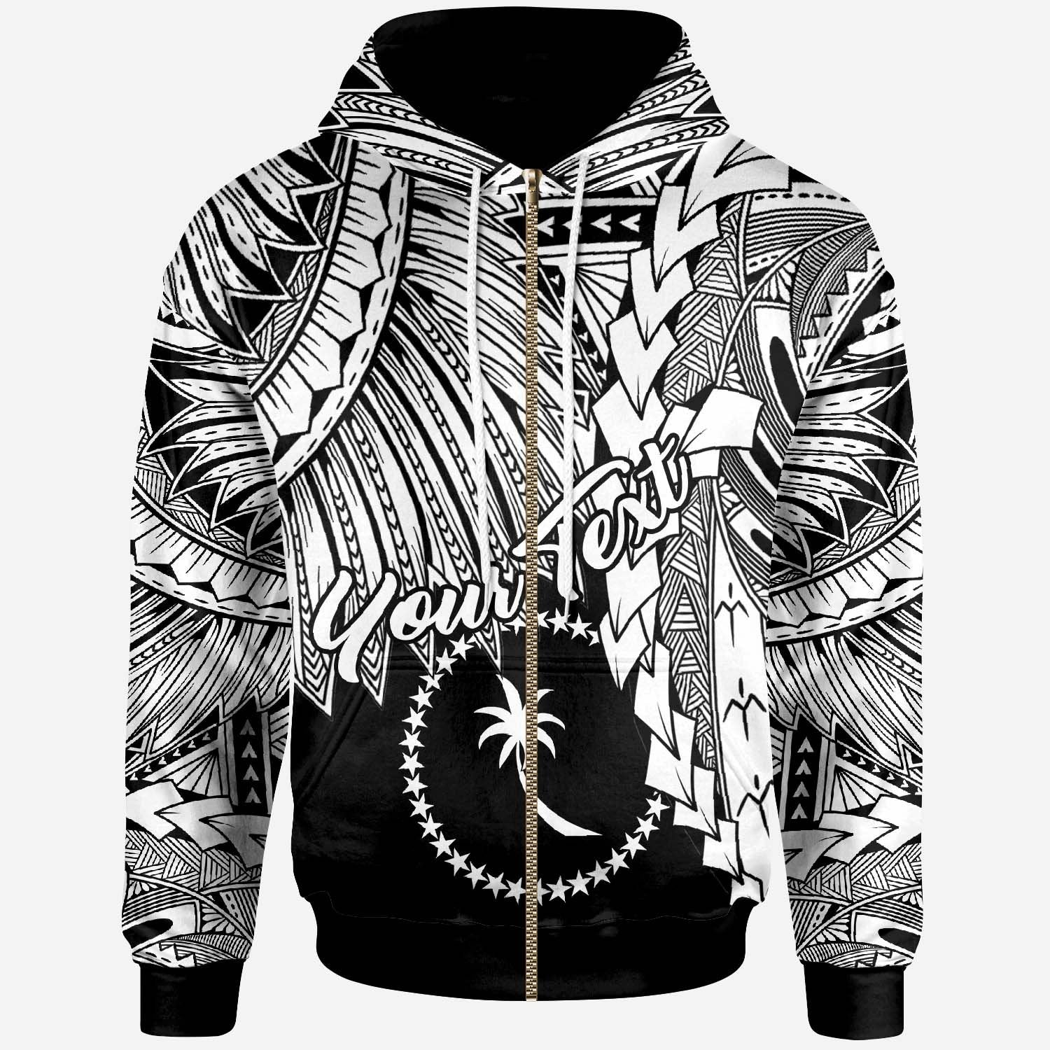 Chuuk Polynesian Custom Zip up Hoodie Tribal Wave Tattoo White Unisex White - Polynesian Pride