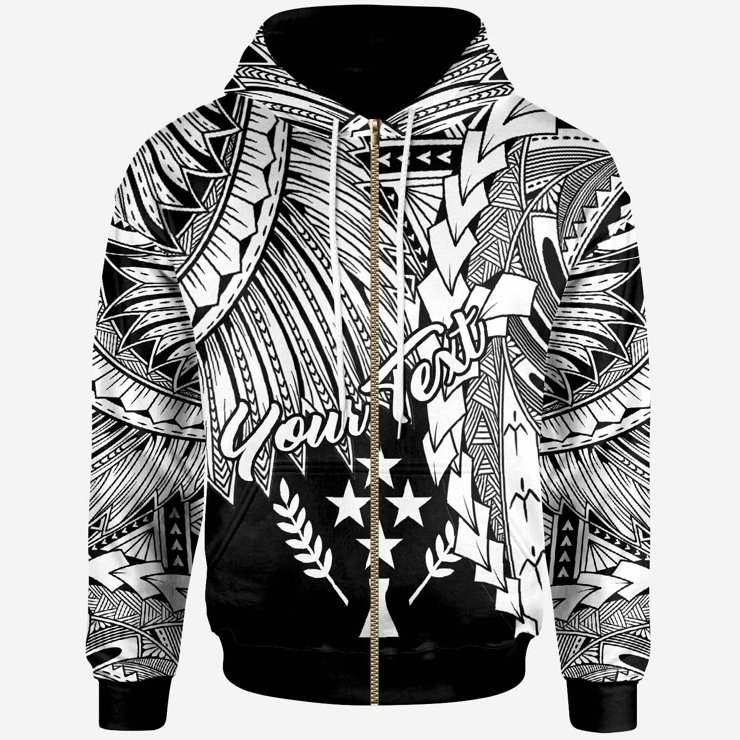 Kosrae Polynesian Custom Zip up Hoodie Tribal Wave Tattoo White Unisex White - Polynesian Pride