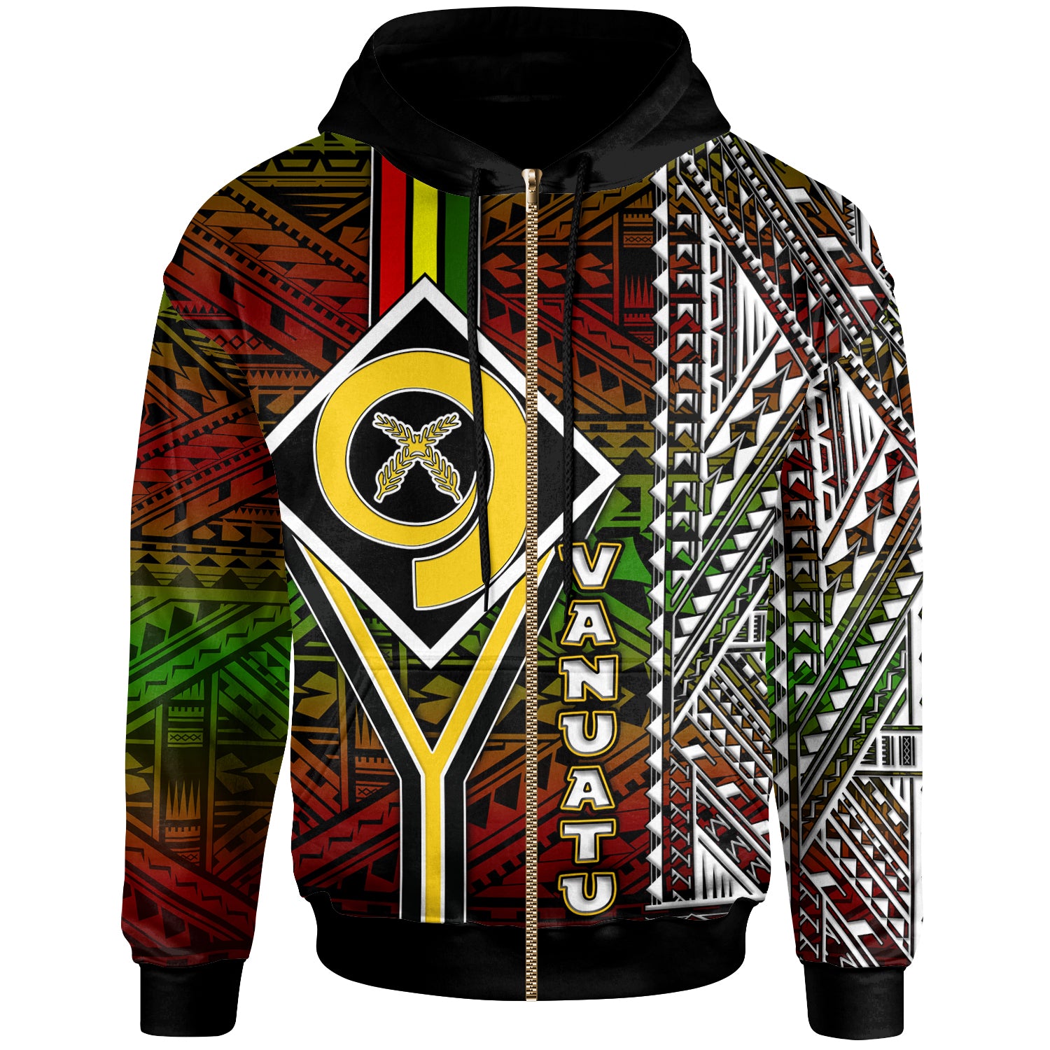Vanuatu Hoodie Custom Vanuatu Independence Anniversary Flag Style Polynesian Patterns Hoodie LT10 Green - Polynesian Pride