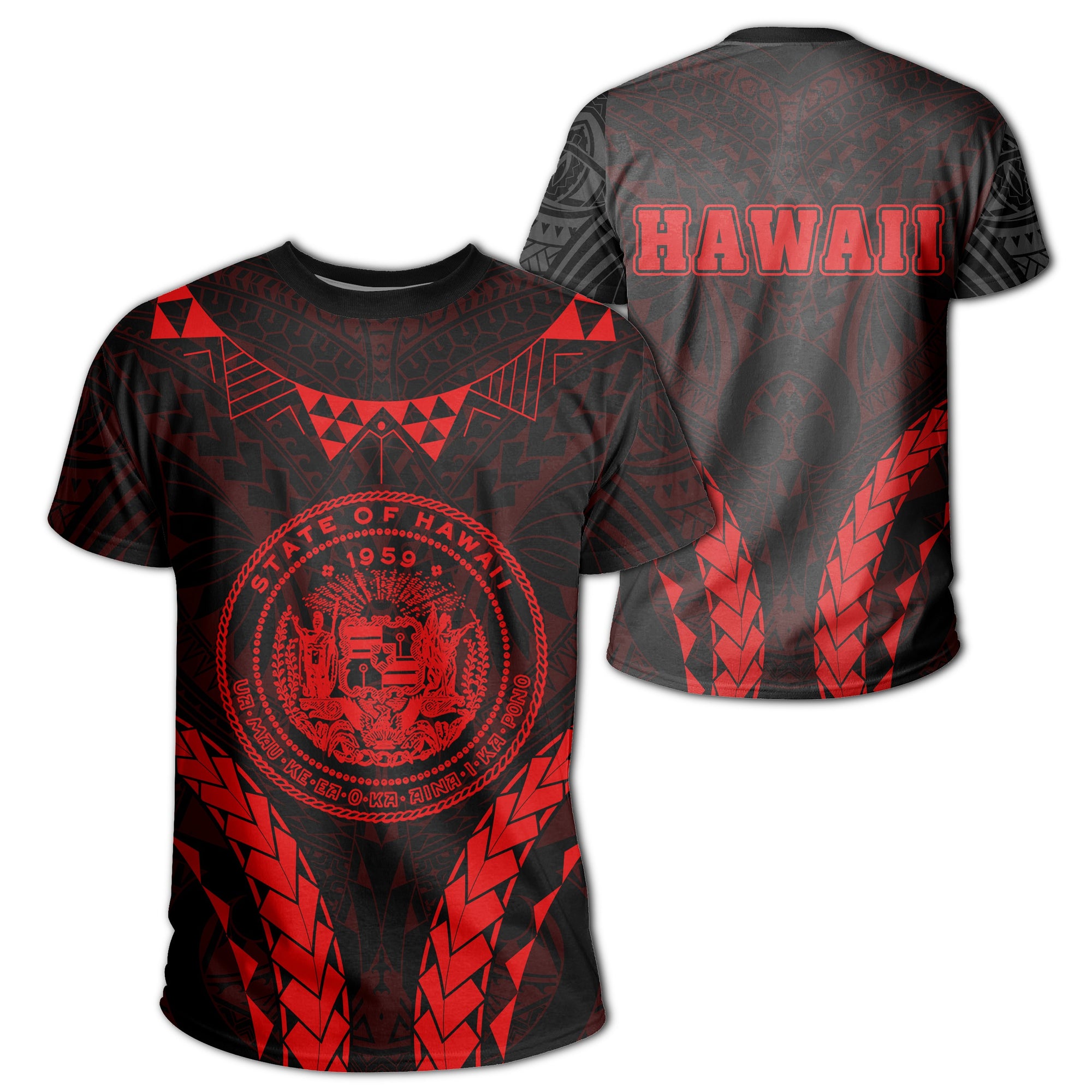 Hawaii Coat of Arms T Shirt Sport Style Version 2.0 Red Unisex Red - Polynesian Pride