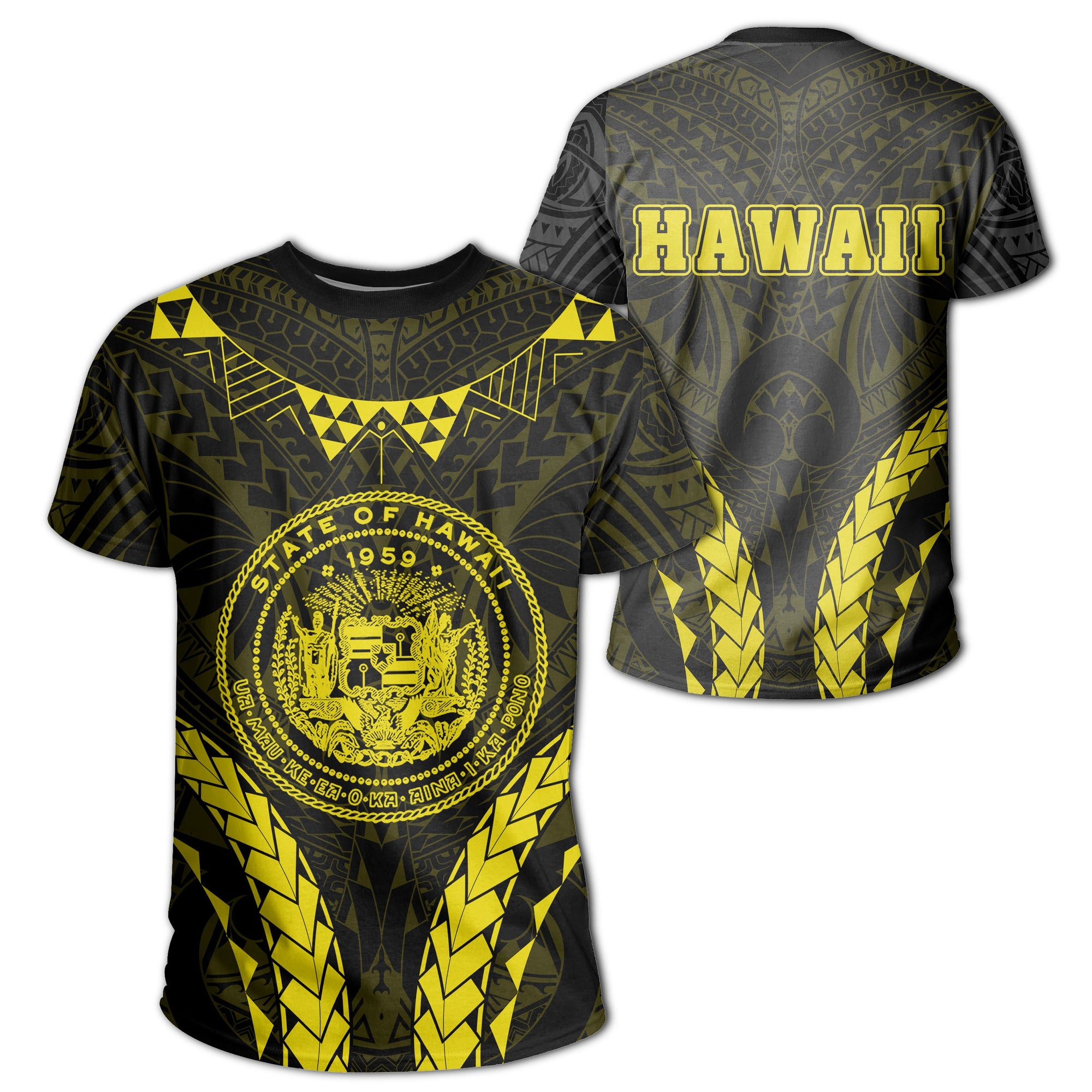 Hawaii Coat of Arms T Shirt Sport Style Version 2.0 Yellow Unisex Yellow - Polynesian Pride