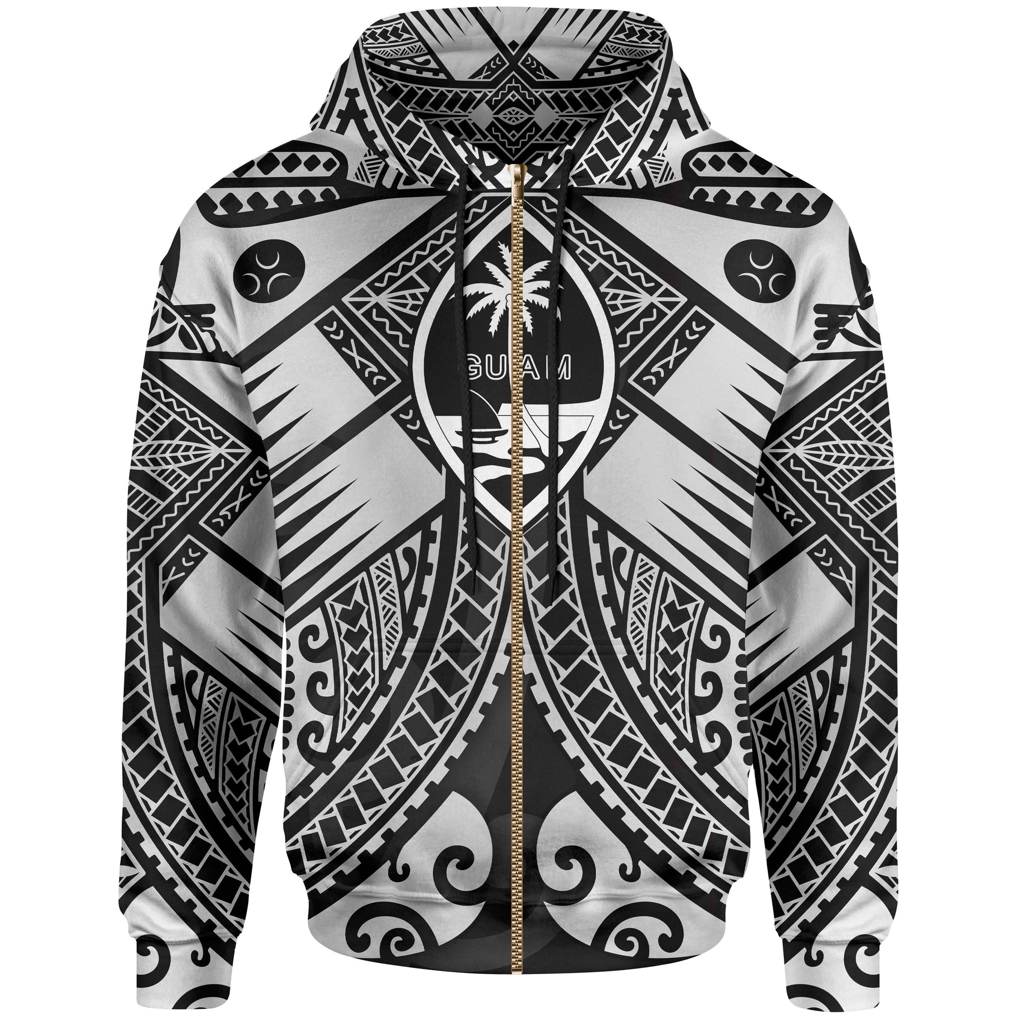 Guam Polynesian Zip up Hoodie Guam White Seal with Polynesian Tattoo Ver 01 Unisex White - Polynesian Pride