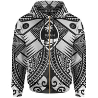 Guam Polynesian Zip up Hoodie Guam White Seal with Polynesian Tattoo Ver 01 Unisex White - Polynesian Pride
