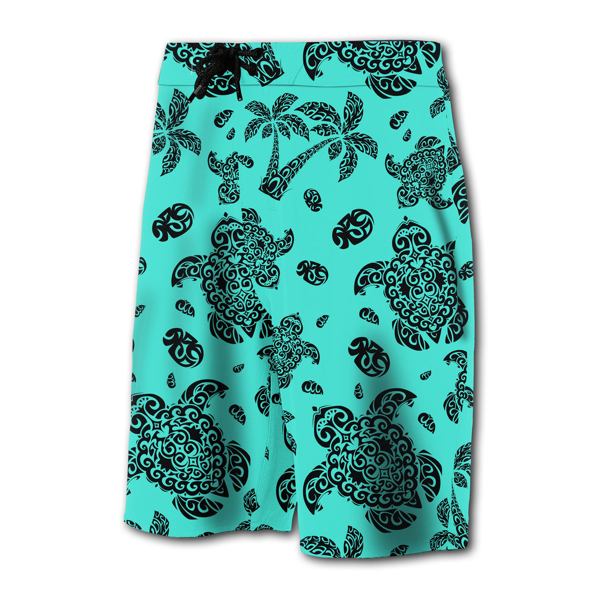 Hawaii Polynesian Turtle Palm And Sea Pebbles Board Shorts Turquoise - Polynesian Pride