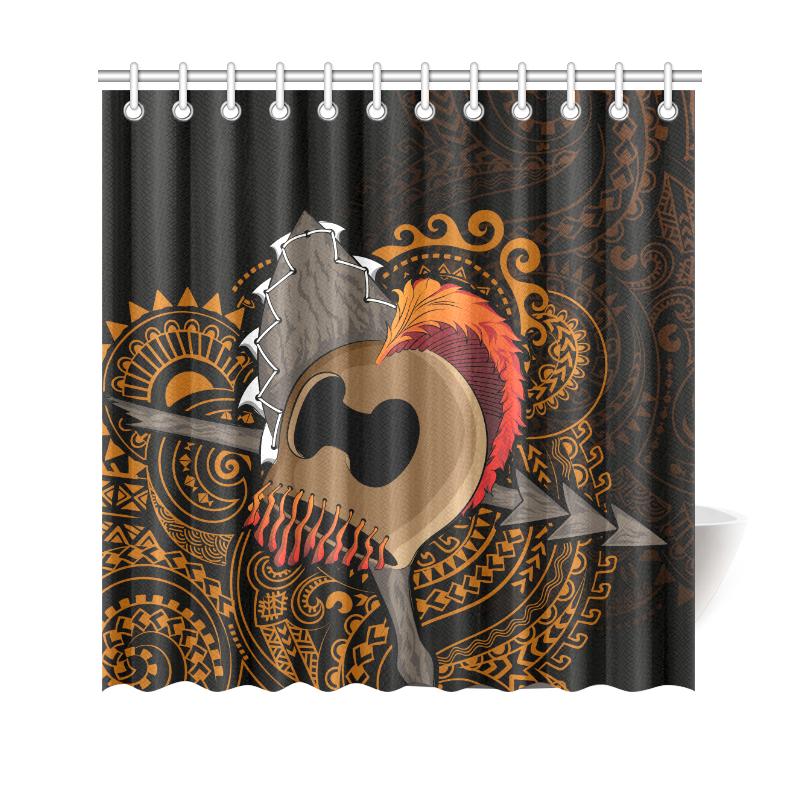 Hawaiian Warrior Helmet Polynesian Shower Curtain 177 x 172 (cm) Black - Polynesian Pride