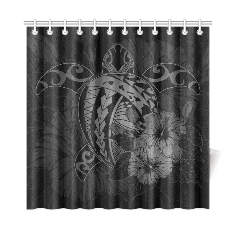 Hawaii Hibiscus Shower Curtain - Harold Turtle - Gray 177 x 172 (cm) Gray - Polynesian Pride