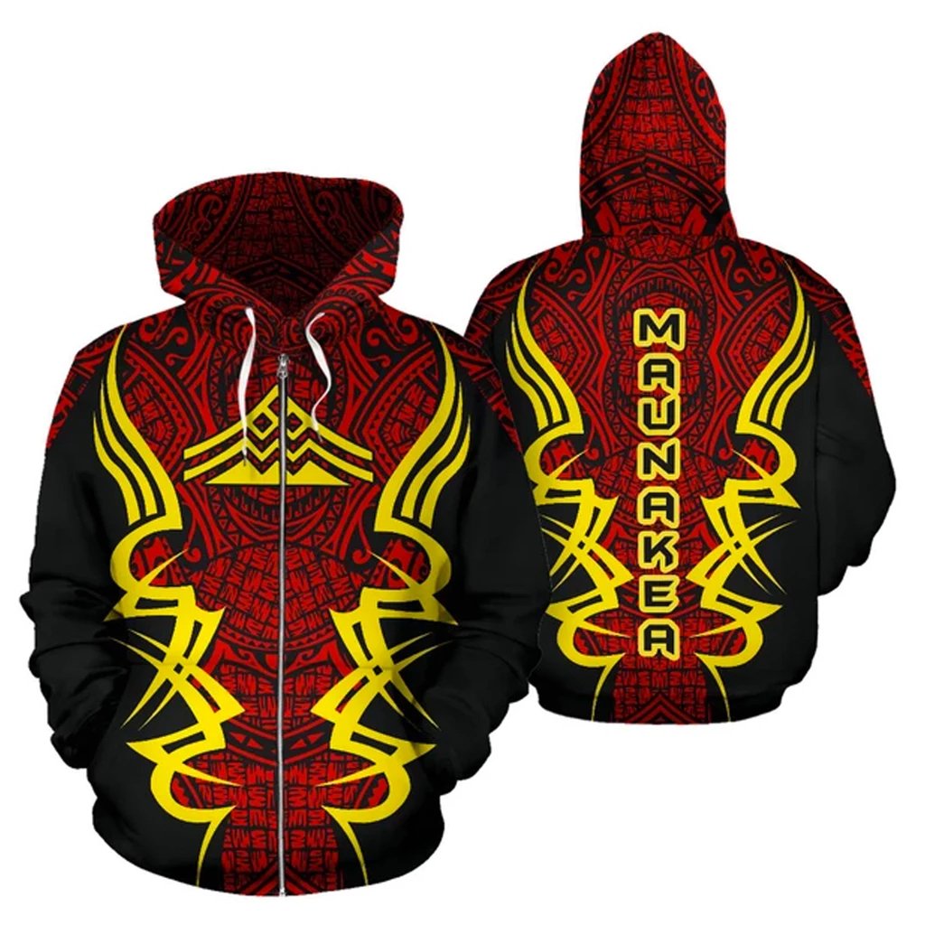 Hawaiian Mauna Kea Polynesian Zip up Hoodie Armor Style Unisex Art - Polynesian Pride