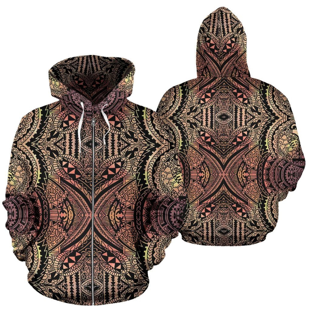 Polynesian Zip up Hoodie Tribal 01 Unisex Brown - Polynesian Pride