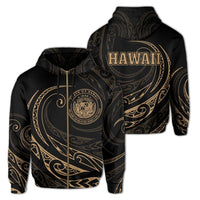 Hawaii Zipper Hoodie Frida Style Gold Unisex Black - Polynesian Pride